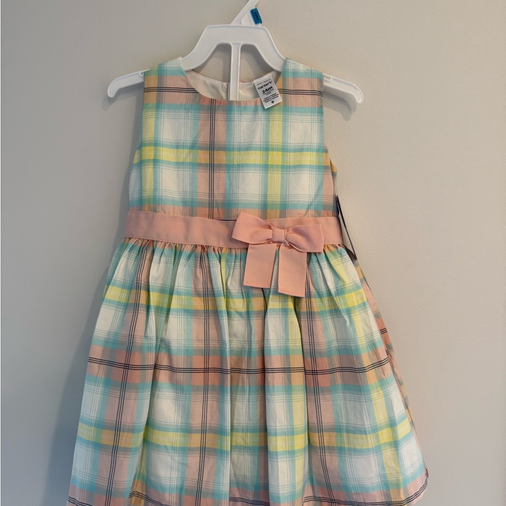 Carter's Pastel Plaid Dress with Pink Bow